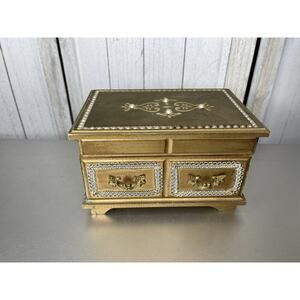 Vintage Norleans Gold Pearl Wood Jewelry Music Box Made in Japan